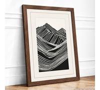 Layered Landscape Minimalist Framed Wall Art Print A4 (29.7×21cm) Walnut, Wall Decor for Living Room, Bedroom, Office & Home, Ready to Hang, Art Gift