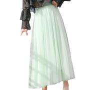 Layered Long Mesh Skirt for Womens with Tulle Mesh Women's Triple Solid Color Layered Mesh Skirt Puffy Skirt Bustier Women's Satin Split A Line Skirt (Mint Green, One Size)