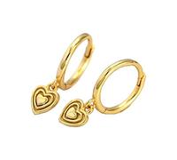 Layered Love Heart Dangle Hoop Earrings Sterling Silver 925 Minimalist Hearts Dangling Charm Small Huggie Hoops Cartilage Hypoallergenic Earrings Dainty Jewelry Gifts for Women Girls BFF (Gold)
