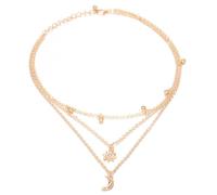 Layered Moon Star Crystal Necklace Gold Silver Plated Boho Charm Crescent Lucky Stars Small Bell Tassel Sparkly Rhinestone Cubic Zirconia Chain Necklace for Women Christmas Birthday Trendy Jewelry