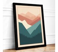 Layered Mountain Landscape Minimalist Framed Wall Art Print A2 (59.4×42cm) Black, Wall Decor for Living Room, Bedroom, Office & Home, Ready to Hang, Art Gift