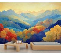 Layered Mountains Mural Colorful Forest Wallpaper Simple Landscape Wall Mural Extra Large Panoramic Wallpaper Hotel Restaurant Lobby Custom Wall Paper (Non-self-Adhesive)