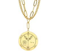 Layered Necklace For Men Women Stainless Steel Seal Of Solomon Pendant Double Layer Necklace Fourth Pentacle Of MercuryThird Pentacle Of Jupiter Solomon Pendant Necklace Talisman Jewelry