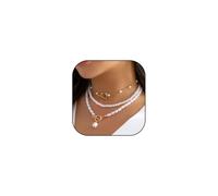 Layered Pearl Necklace for Women Stacking String Beads Pendant Necklace OT Clasp Toggle Buckle Clavicle Necklace Paperclip Choker Necklace Jewelry, Zinc, Pearl