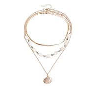 Layered Seashell Pendant Necklaces for Women Boho Cowrie Puka Shell Choker Chunky Gold Paperclip Herringbone Chain Necklace Statement Jewelry Gifts (Gray Bead)