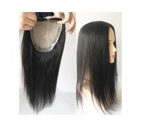 Layered Silky Straight Human Hair Topper, 12x13CM Silk Skin Base with PU Around, 130% Density Natural Black European Virgin Pieces No Clips(10 inches)