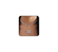 Layered Silver Crystal Bow Pendant Necklaces for Women Stackable Rhinestone Bowknot Choker Necklaces Sparkle CZ Butterfly Knot Necklaces Jewelry Gifts, L, Metal, No Gemstone