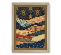 Layered Textile Composition Eclectic Framed Wall Art Print A4 (29.7×21cm) Oak, Wall Decor for Living Room, Bedroom, Office & Home, Ready to Hang, Art Gift