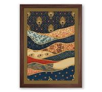 Layered Textile Composition Eclectic Framed Wall Art Print A4 (29.7×21cm) Walnut, Wall Decor for Living Room, Bedroom, Office & Home, Ready to Hang, Art Gift