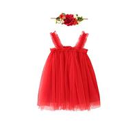 Layered Tulle Tutu Dress for Toddler Girls, Baby Girl Rainbow Tutu Skirt Set with Flower Headband Princess Birthday Party Photoshoot Outfits Summer Dress Red 12-18 Months