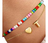 Layering Heart Charm With Colorful Beads Initial Letters Copper Jewelry Teenage Girls Best Friend Colorful Beads Copper Jewelry Gift