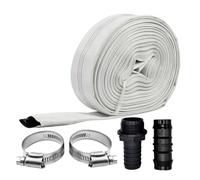 Layflat Discharge Hose Set 10m x 25mm + 2 Clips Joiner Coupler Pond Swimming Pool Irrigation Pump Connector Flat Tube White Kit (15m)