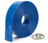 Layflat Water Discharge Hose Pipe with Hose Clips - HosesUK Heavy Duty PVC Flat Hose Blue 60 Metre (196.9ft) x 38mm (1½")