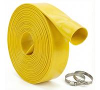Layflat Water Discharge Hose Pipe with Hose Clips - HosesUK Heavy Duty PVC Flat Hose Yellow 20 Metre (65.6ft) x 32mm (1¼")