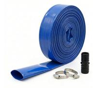 Layflat Water Hose with Hose Clips & Pipe Joiner - HosesUK Heavy Duty PVC Flat Hose Blue 100 Metre (328.1ft) x 38mm (1½")
