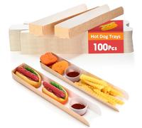 Layhit 100 Pcs Hot Dog Trays Disposable 11.8 x 2 x 1.2 Inch Open Hot Dog Containers Brown Kraft Paper Serving Trays HotDog Holder for Nachos Tacos Fries BBQ Festivals Party Greaseproof (Brown)