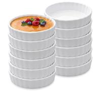 Layhit 12 Pcs,6 oz White Ceramic Creme Brulee Ramekins Bulk, Oven Safe | Porcelain Dessert Cups Baking Dish for Souffle Quiche Dipping Sauce Appetizer Fruit, Parties, Family Gatherings, Restaurants