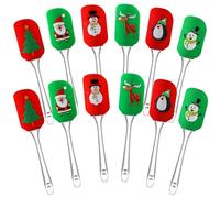 Layhit 12 Pcs Christmas Silicone Spatula Xmas Decorating Pattern Spatula with Plastic Handle Christmas Kitchen Utensils Holiday Cute Pan Scraper for Cake Cooking Baking Cookie Mixing Stir Butter Cream