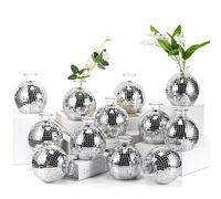 Layhit 12 Pcs Disco Ball Vase for Flower and Plant 4 Inch Small Glass Vase Silver Mirror Mini Disco Ball Planter for Indoor Outdoor Wedding Birthday Home Bedroom Kitchen Office Decoration
