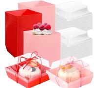 Layhit 200 Pack Valentine‘s Day Charcuterie Boxes with Clear Lids and Rope 4 Disposable Square Dessert Boxes Pink Red Food Box Charcuterie Container for Valentines Mothers Day Wedding Party Favors