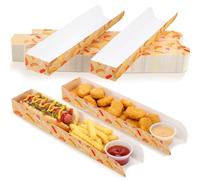 Layhit 300 Pcs Hot Dog Trays Disposable 11.8 x 2 x 1.2 Inch Open Hot Dog Containers Paper Serving Trays Hotdog Holder for Nachos Tacos Fries BBQ Festivals Party Greaseproof (Food,Brown)