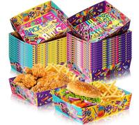 Layhit 36 Pack 1980s Neon Rock Hippie Boats Paper Serving Trays for 1980s Retro Party