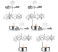 Layhit 4 Pcs Christmas Rotary Candle Holder Snowflake Spinning Candleholder Metal Tea Light Holder Silver Rotating Candle Holder Candlestick Holders for Xmas Ornament Home Decor Gift
