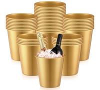 Layhit 48 Pack Plastic Ice Buckets for Parties 3 Liters Wine Bucket Portable Ice Rack Disposable Wine Cooler for Party Wedding Beverages Champagne Soda and Beer (Gold)
