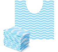 Layhit 50 Pcs Disposable Toilet Commode Mat 20 x 20" Deodorizing Toilet Mat Waterproof U Shaped Blue Pad for Older Potty Training Pee Incontinence Bathroom Floor Non Slip(Wave)