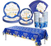 Layhit 97 Pcs Hanukkah Paper Plates and Napkins Set, 24 Guests, Blue and White, Hanukkah Theme, Dinnerware