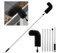 Layhit Gutter Cleaning Brush Extendable Guard Cleaner Tool with 6 Pcs Aluminum Extension Pole Long Splicing Gutter Cleaning Tools from the Ground for Easy Removing Leaves and Debris Cleaner (Black)