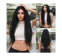 Layhou 28inch Long Black Curly Hair Wig Sexy Small Roll Front Lace Wig High Temperature Fibre Wavy Hair Wig for Daily Wear Dating Party Use
