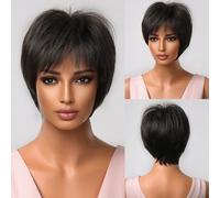 Layhou Women's Wig Short Layered Pixie Cut Wigs with Hair Bangs Natural-looking Fluffy Hair Wig High-Temperature Synthetic Wig Comfortable and Breathable with Hair Net