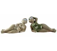 Laying Curvy Swim Lady Beach Dippers Novelty Ornaments - Green Grey - Set of 2