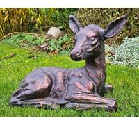 Inspirational Gifting Laying Fawn Garden Sculpture Deer Ornament - Cast Aluminium - Bronze - Sculpture