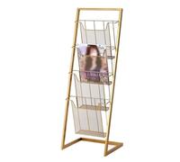 LaYiQimn Magazine Rack Floor-Standing Magazine Rack Beveled Brochure Display Stand, High-hardness Metal for Exhibitions, Rectangular Magazine Organizer (Color : Gold, Size : 34x27x95cm)