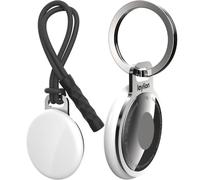 laylion 2 Pack Air Tag Keychain for Apple Airtags Holder, Mirror Polished Stainless Steel Ring Minimalist Slim Thin AirTag Secure Case with Strap Installed at The Gap of Battery Cover