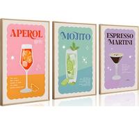 Laylwhq Cocktail Wall Art Bar Cart Canvas, 16x24inx3, Unframed