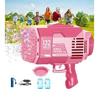 LAYPUNY 132 Holes Gatling Bubble Gun, Kids Toys Electric Bubble Machine Gun Launcher with Colorful Lights/Bubble Liquid for Adults Children Playing Garden Wedding Indoor Outdoor Party Outing - Pink