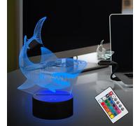 Laysinly Shark Ocean Fish for Kid 3D Visual LED Night Light USB Touch Remote Control 16 Color Dimmable USB Base Battery Powered Room Desk Decoration Christmas