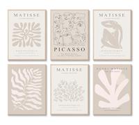 Laywhq Henri Matisse Wall Art Abstract Flower Canvas Wall Decor Neutral Gray Beige Picasso Line Mid Century Aesthetic Paintings Prints Posters for Bedroom Living Room Gallery Set of 6 8x10in Unframed