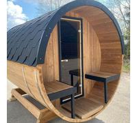 LayzeeSauna 200cm Spruce Barrel Sauna | Thermowood | Harvia heater & Terrace | Wood-Fired or Electric - None - Scandinavian Spruce