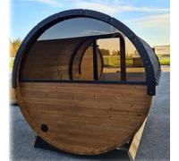 LayzeeSauna 280cm Spruce Barrel Sauna | Thermowood | Terrace | Wood-Fired or Electric - Harvia Cilindro PC70 - 6.8kW Electric - Thermowood
