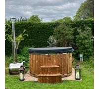 LayzeeTub Large 200cm Wood Fired 6-8 Person Hot Tub | External Heater | Fibreglass Liner - Blue Pearl Gelcoat - Air | Hydro Massage & Integrated LEDs - WPC Composite
