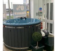 LayzeeTub XL 225cm Wood Fired 10 Person Hot Tub | External Heater | Fibreglass Liner - Blue Gelcoat - WPC Composite - Air | Hydro & Integrated LEDs
