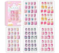 Laza 120 Pcs Children Nails Press On Kids False Nail Pre-glue Full Cover Colorful Rainbow Sparkle Star Unicorn Shell Short Acrylic Nail Tips DIY Gift for Little Girls Teenager - Legend of Unicorn