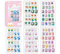 Laza 120pcs Children Nails Press On Pre-glue Full Cover Glitter Gradient Color Rainbow Sparkling Star Unicorn Shell Short False Nail Kits for Kids Teenager Girls - Colorful Rainbow