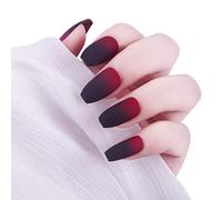 Laza 24 Pcs Ombre Fake Nails Ballet Ballerina Coffin Full Cover Gradient Medium Matte Artificial Acrylic Nails with Glue Sticker Nail File Wood Stick - Black Red Gradual