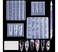 Laza 4pcs Gothic Silicone Nail Art Molds 3D Skull Rose Shaped Nail Molds | Reusable Nail Mold for Nail Art,Good Elasticity,3D Nail Mold, 3D Snake Bones Cross Collar Nail Accessories with Scraper & Pen