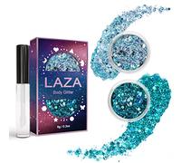 Laza Body Glitter, 2 Jars Holographic Chunky Sequins with Glitter Glue Perfect for Women Eyeshadow Makeup Face Paint Festival Rave Outfits Hair Accessories Carnival Party Costumes - Blue Ocean